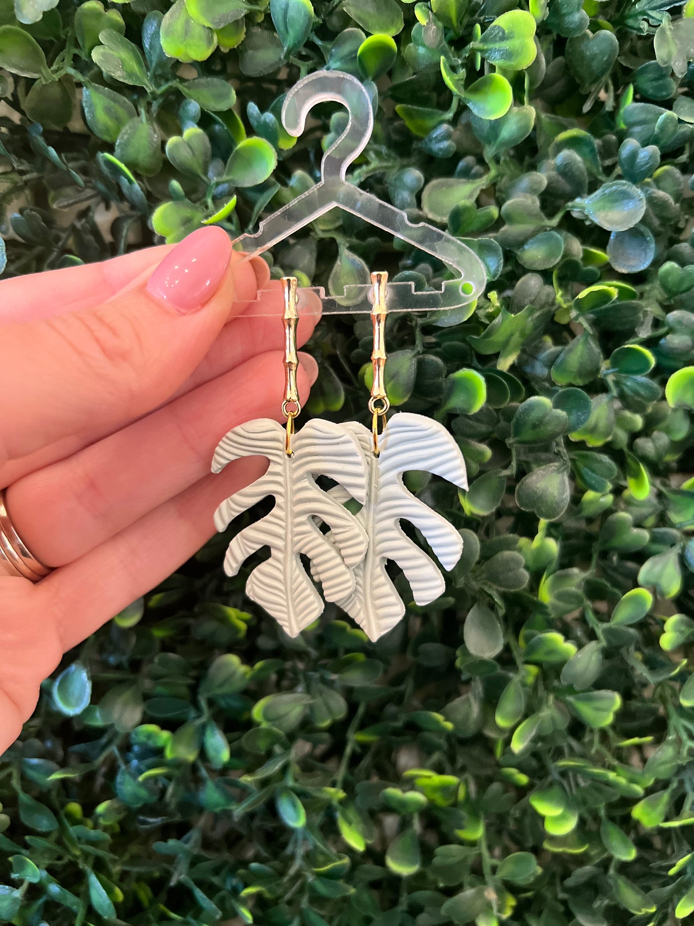 Palm leaf clay earrings